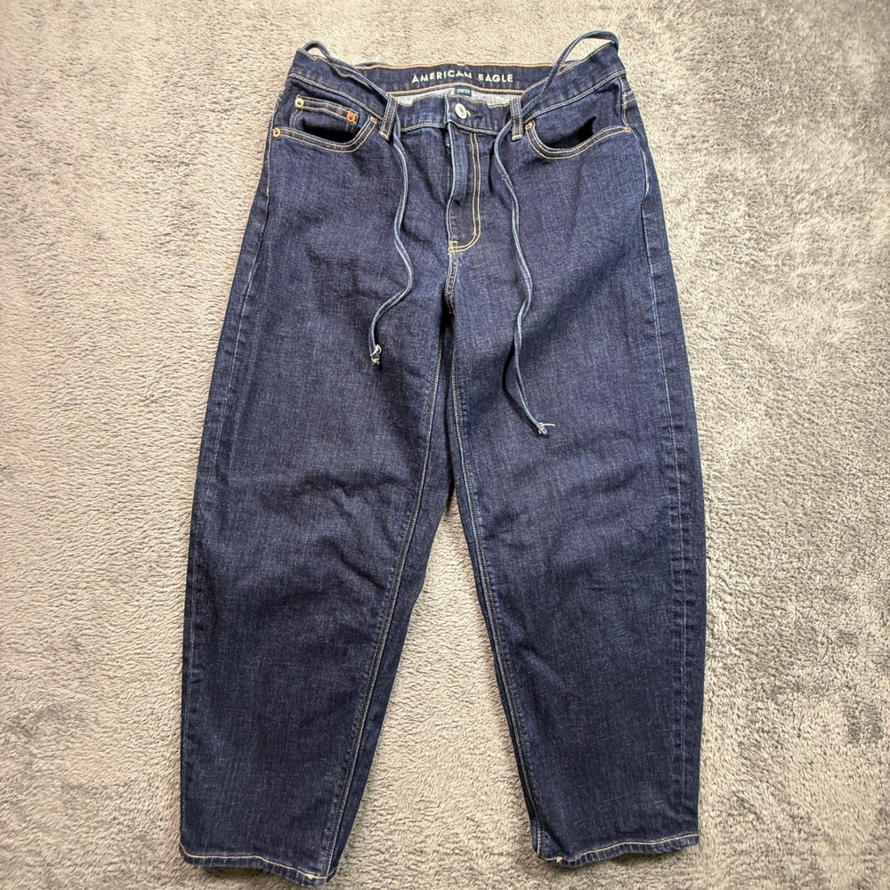 American Eagle Barrel Jeans Womens 8 Dark Wash Excellent Relaxed Stretch 30x27
